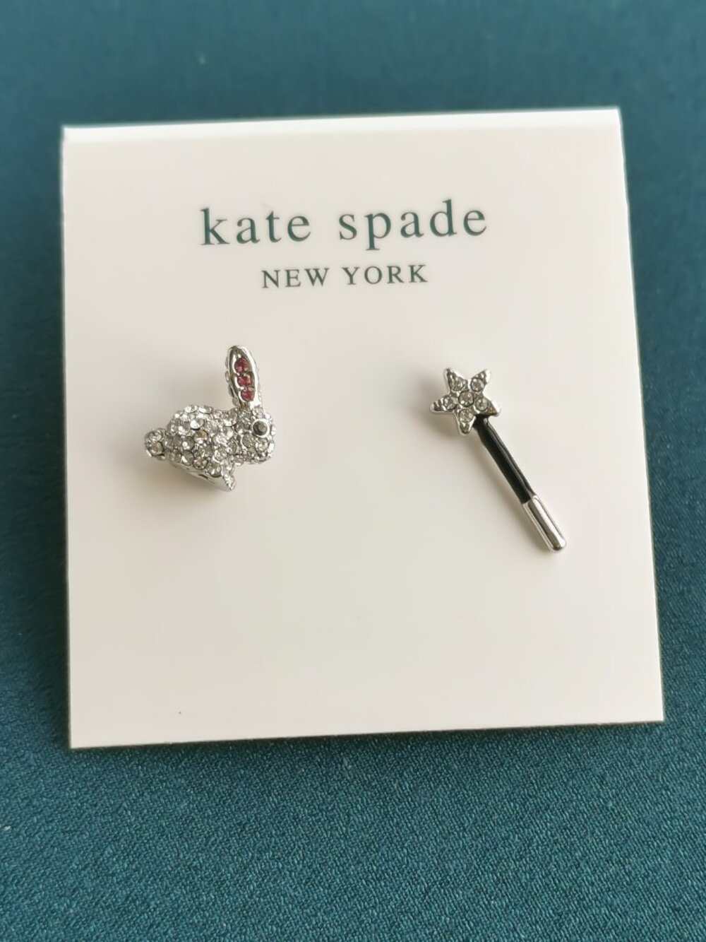 Kate Spade Starring Bunny Asymmetrical Clear Silver Stud Earrings NEW